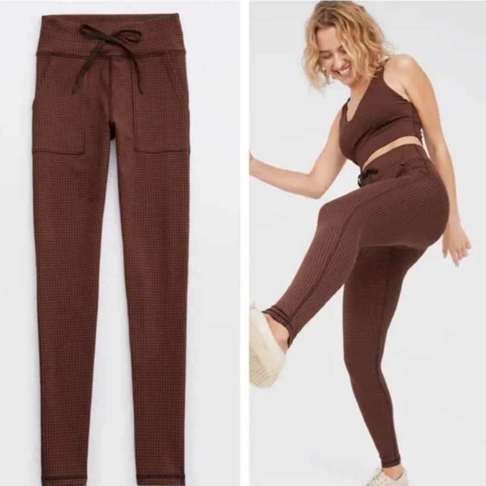 Offline By Aerie Brown Patterned Houndstooth Draw… - image 1